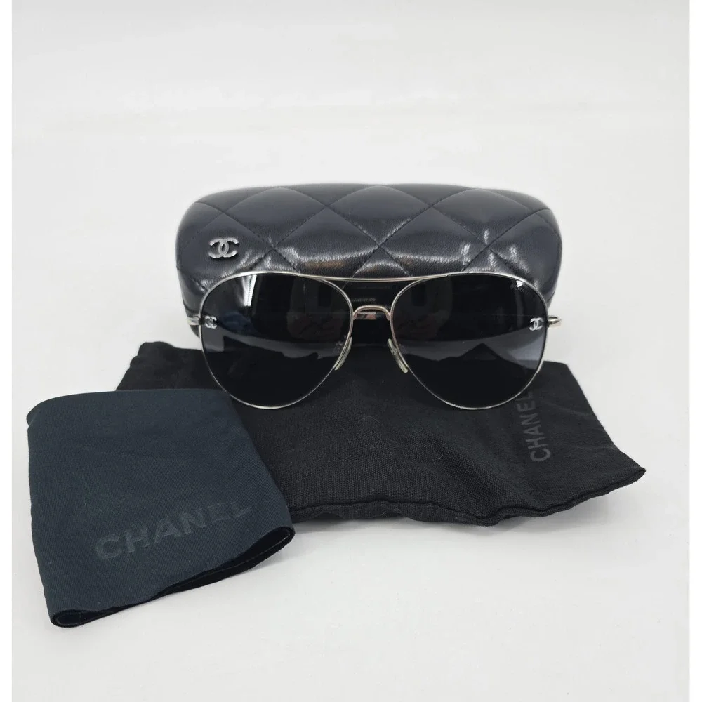 CHANEL CH 4189-T-Q 124/3C 59mm Titanium Aviator Sunglasses Black Silver Italy